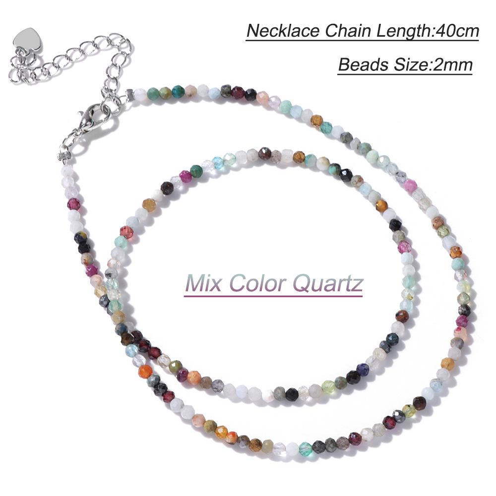 2mm Natural Crystal Beads Necklace Tiger Eye Stone Black Spinel Mix Quartzs Choker Clavicle Chains For Women Men Jewelry