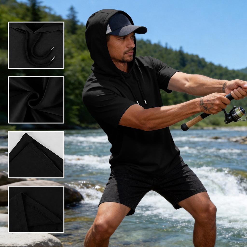 Men's Breathable Lightweight Short Sleeve Hoodie, Sport Casual Tops For Fishing, Fitness & Outdoor Sports