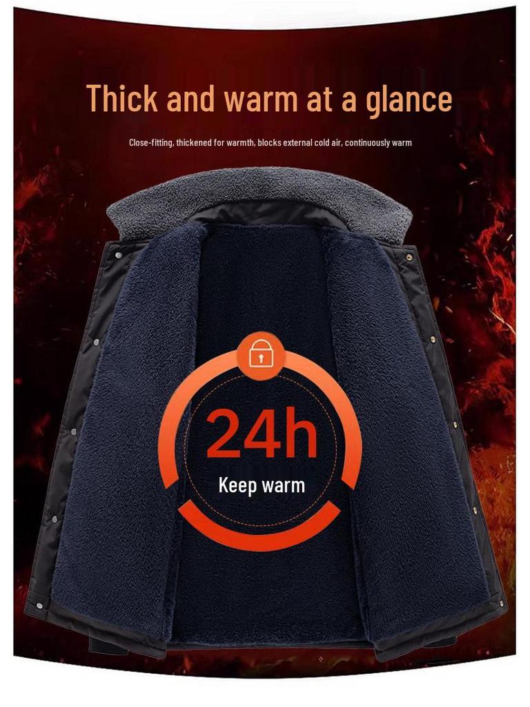 Men's Fleece-Lined Lapel Cotton Jacket - Casual, Warm Outerwear for Middle-Aged and Elderly Dads