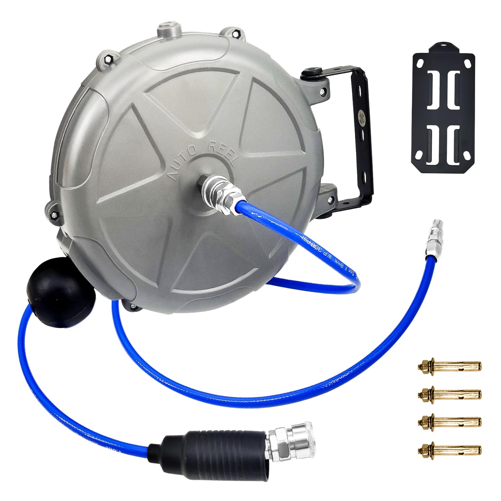 

CXCESNS 10 м Воздушный шланг Автоматический с фитингами 8 мм Наружный диаметр x 5 мм Внутренний диаметр Катушка для пневматических инструментов, Намотка, Кронштейн, Крепление на потолок/стену, серый