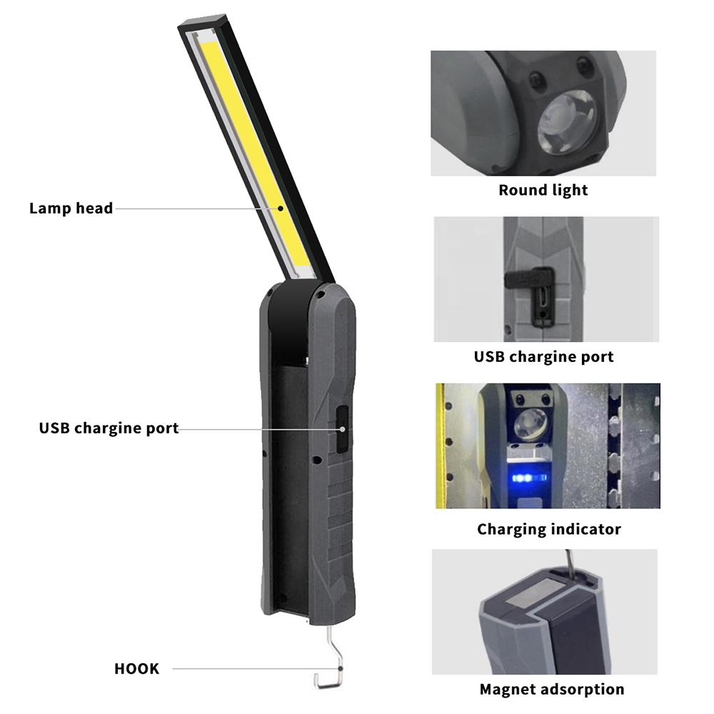 Portable Foldable USB Work Light 4 Mode COB Flashlight Rechargeable Magnetic LED Torch Flexible for