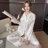 1011 New Ice Silk Women's Pajamas, Long Sleeves, Trousers, Love Bear Cartoon, Thin Loungewear Set Can Be Worn Outside