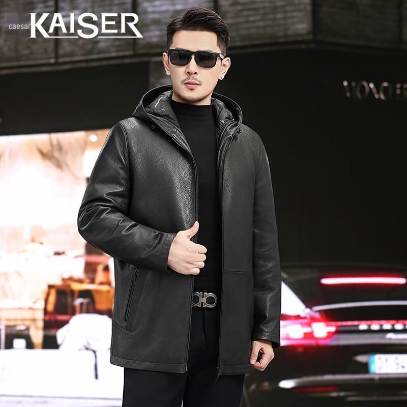 

Kaiser Men s Goatskin Leather Hooded Down Jacket 5XL