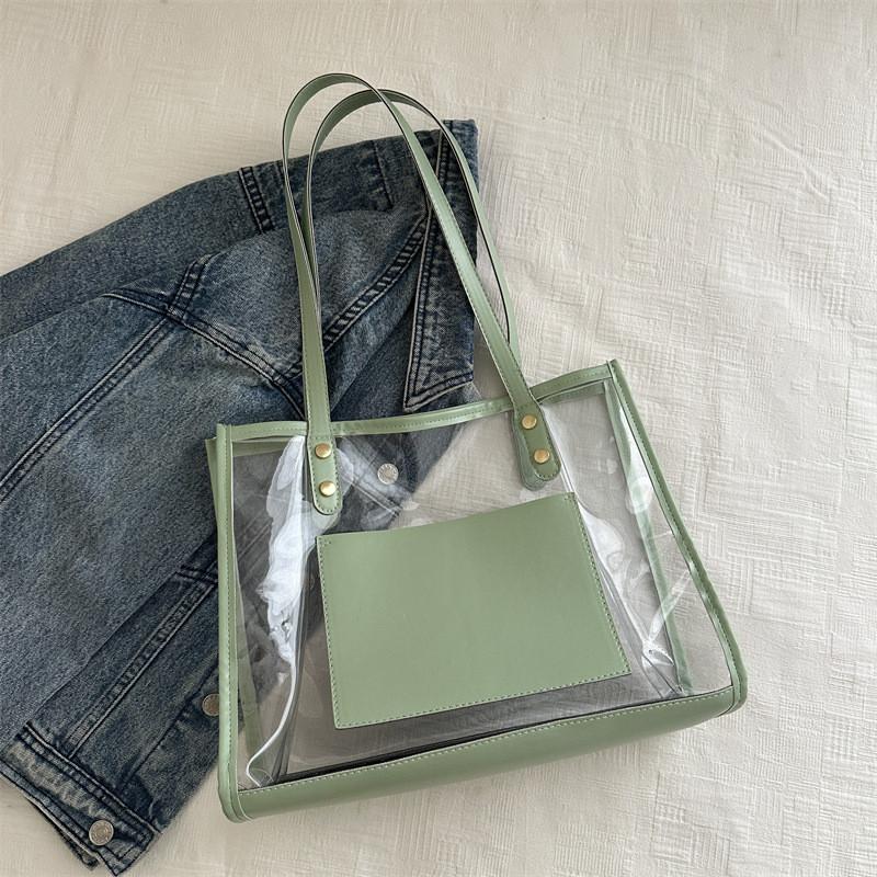 Fashionable Minimalist Women s Tote Bag In Black Gray White Green For Trendy Summer Casual Use зелёный