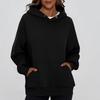 Ladies' Fashionable Solid Color Casual Hooded Pocket Long Sleeved Top