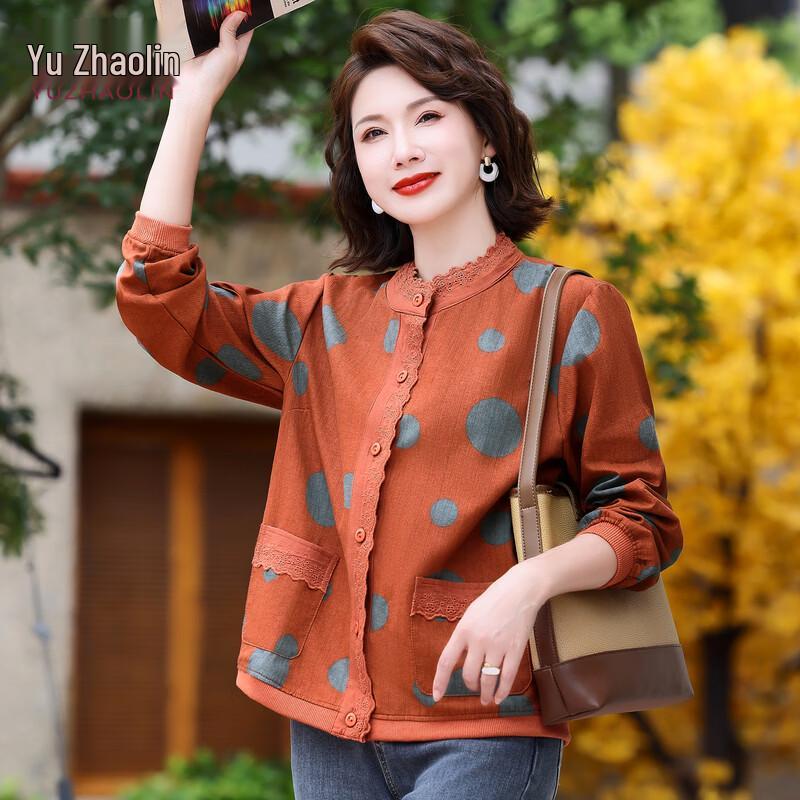 YUZHAOLIN Mid-Aged Women s Printed Stand-Collar Jacket M
