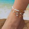 3Pcs Beach Beaded Anklet Set for Women Summer Gold Color Starfish Shell Charms Anklet Vacation Bohemian Zircon Gifts
