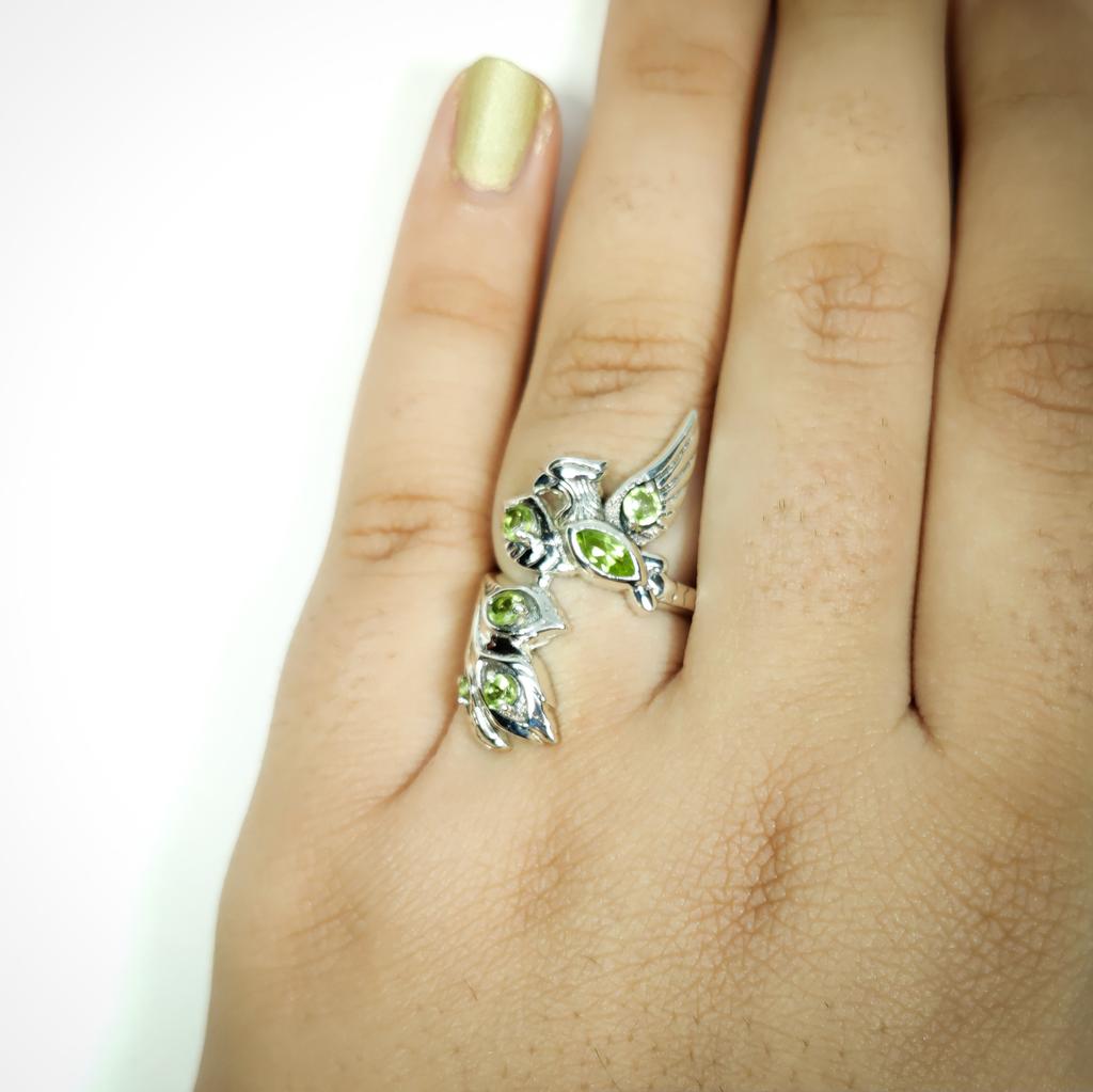 Bague Oiseau en Argent Sterling: Bague statement Péridot, Charme unisexe