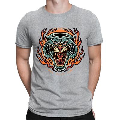 Tatuagem Tigre em Chamas Motociclista Motocicleta Presente Tatuado Camisetas Top Masculinas Femininas #BAL