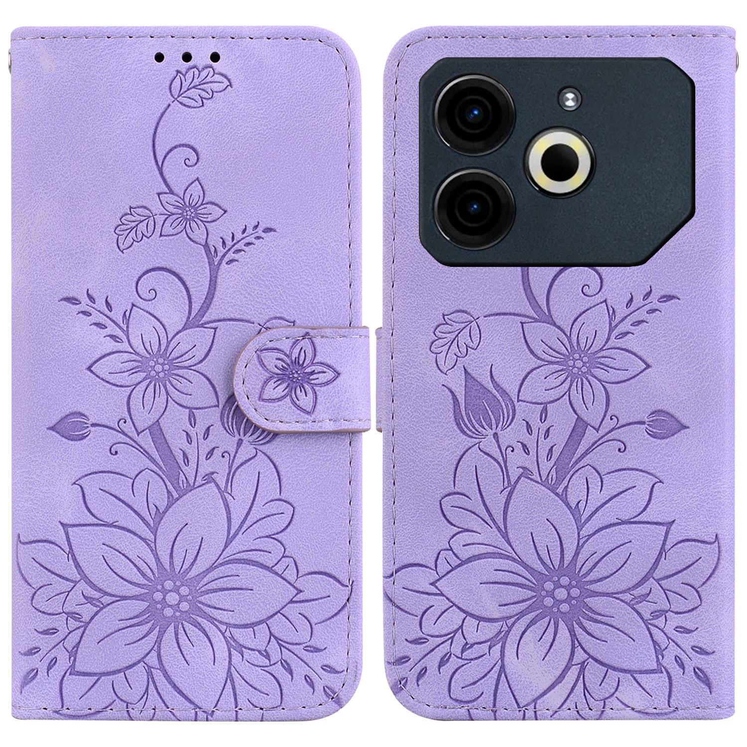 

For TECNO Pova 6 Neo Case Lily Flower Imprint Leather Phone Cover with Stand D