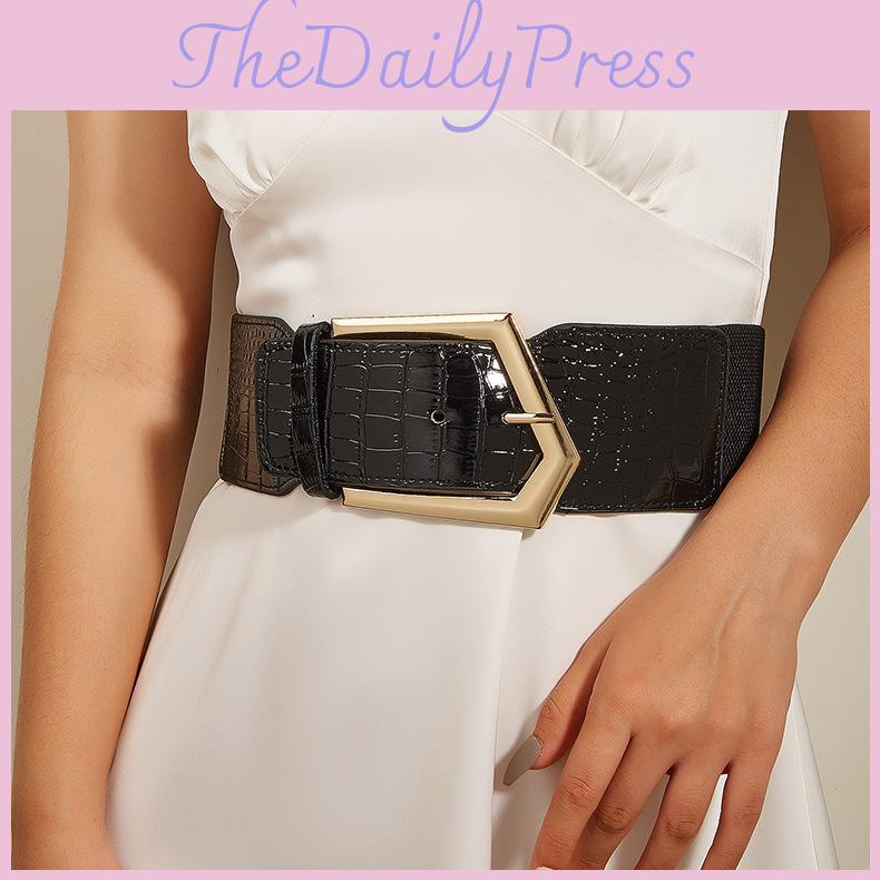 Vintage Style Wide Waist Belt With Irregular Metal Buckle For Apparel Womens