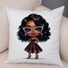 Fashion Cartoon African Girl Pillow Case Soft Plush Cushion Cover for Sofa Home Decor Cute Black Women Throw Pillowcase