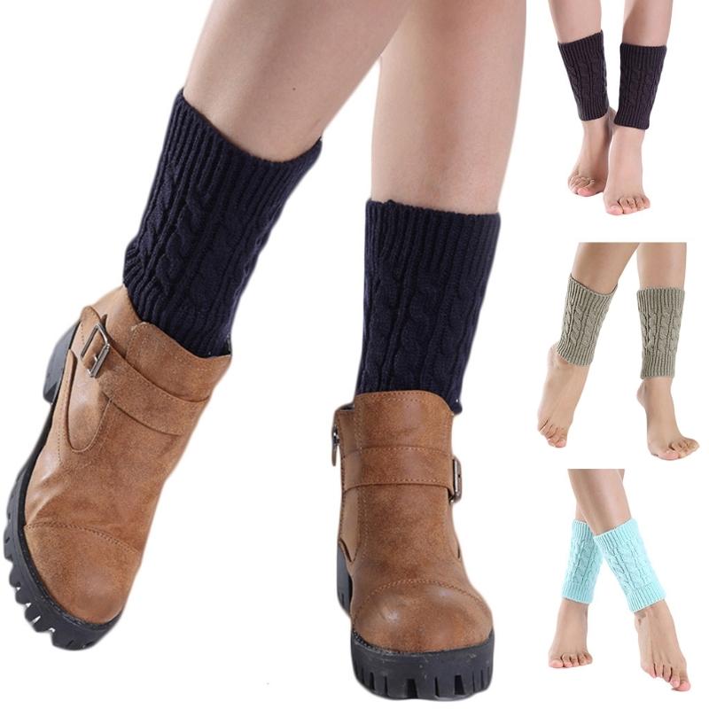 Women Winter Cable Knitted Leg Warmers Socks Solid Color Twist Braided Crochet Pattern Short Boot Cuffs Cover Toppers