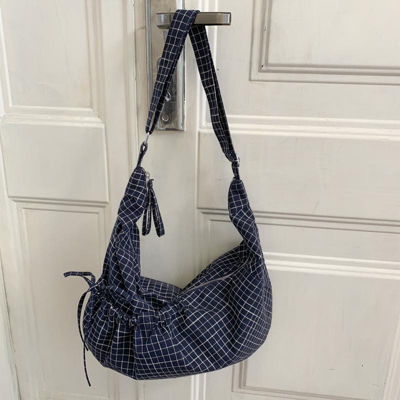 

2025 Fashion Plaid Drawstring Shoulder Crossbody Bag - High-End Autumn & Winter Textured Dumpling Design