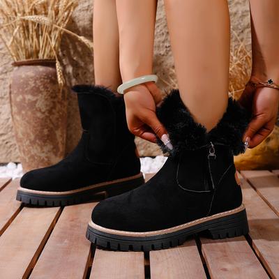 Modische Damen Winter Schneestiefel Wildlederimitat Rutschfeste Stiefel Damen Warm Halten Baumwollschuhe Bequeme Plateau-Stiefeletten Zapatos De Mujer