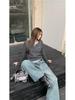 Women's Korean Faux Two-Piece Long-Sleeve Top – Sweet & Stylish Grey Slim-Fit T-Shirt for Autumn/Winter