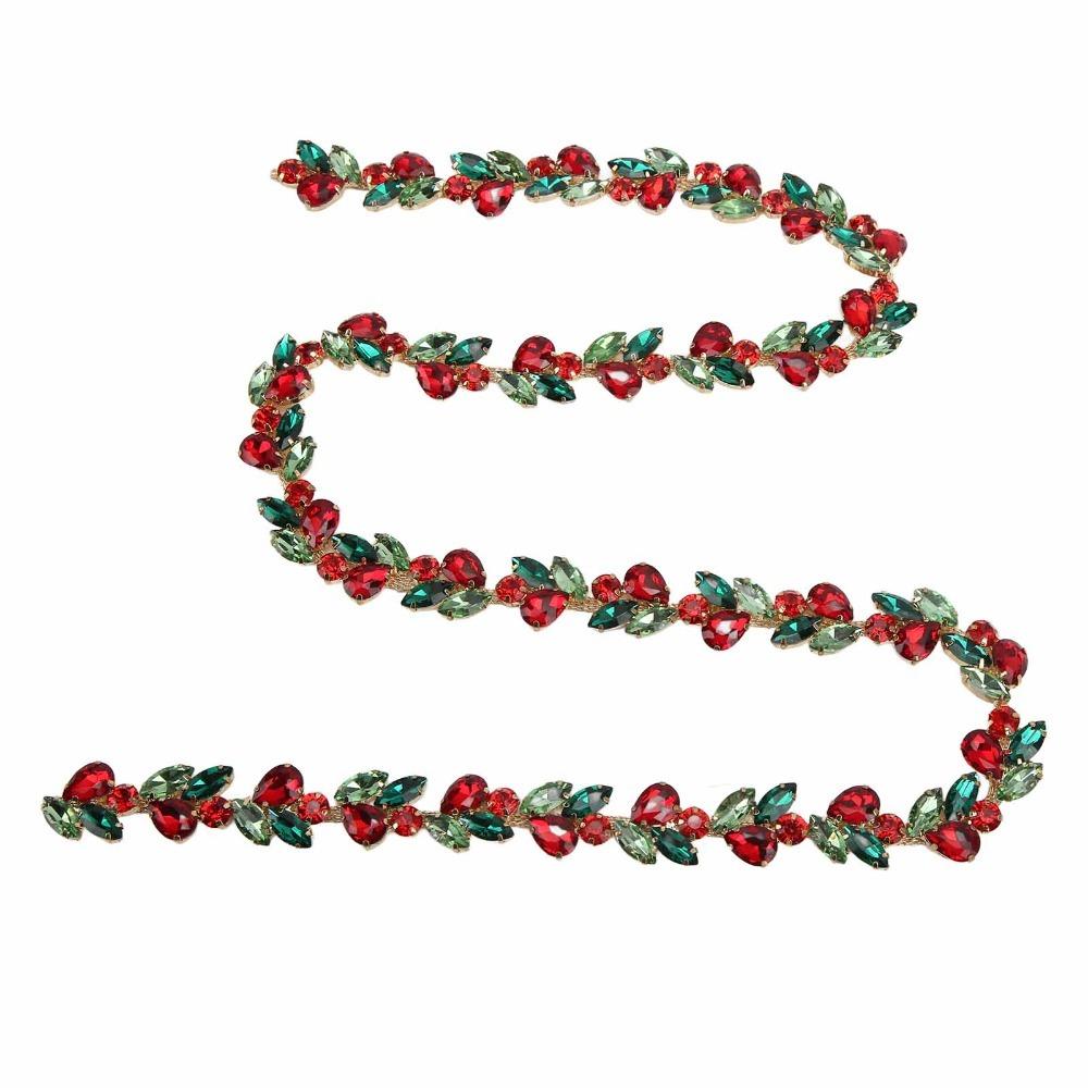 1pcs Close Chain Trimming Rhinestone Chain Shiny Colorful Crystal Rhinestone Chain DIY Decor красный