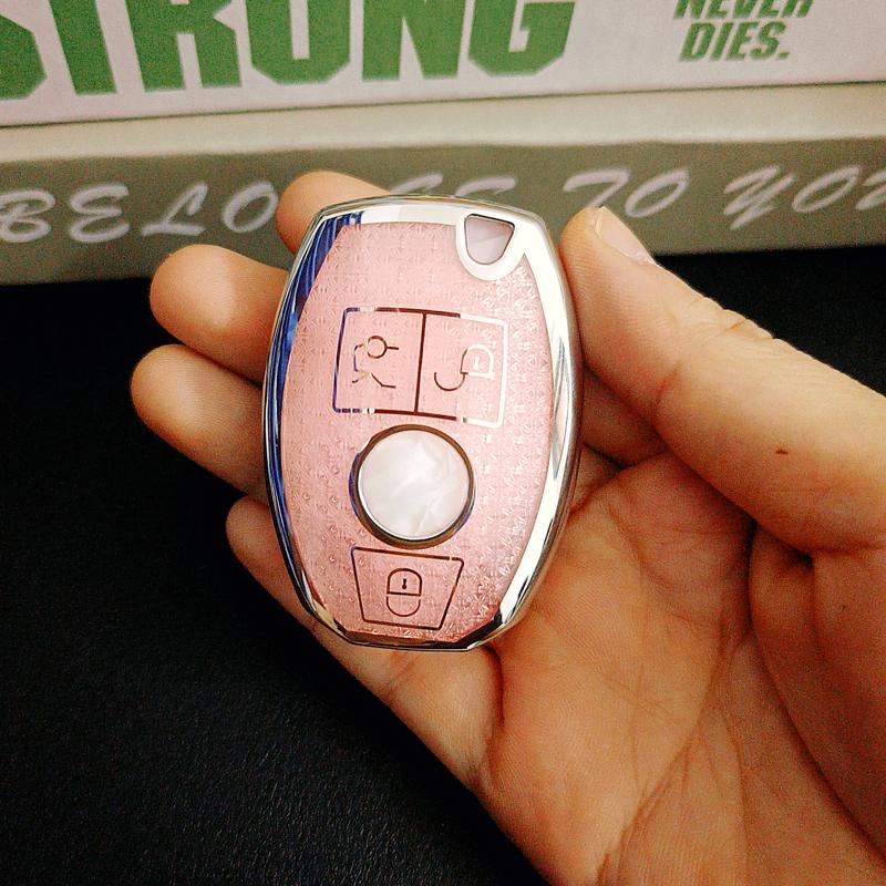 

Pink Diamond Pattern Tpu For Mercedes Benz Cls Cla Gl R Slk Amg A B C S Class Remote Car Key Case Cover Keychain Accessories