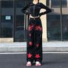 Hip Hop Vintage Women Black Red Jeans Streetwear Fashion Pants Star Painted High Waist Wide Leg Straight Casual Loose Trousers