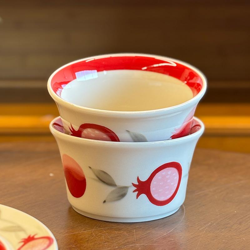 Red Pomegranate Ceramic Tableware High Temperature Underglaze Color Household Bowls High Value Breakfast Cup Rice Bowl Binaural Bowl