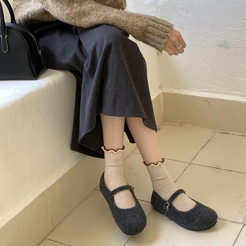 Módní Zimní Teplé Fleecové Dámské Boty Mary Jane Módní Mělké Roztomilé Baleríny Pohodlné Venkovní Boty s Měkkou Podrážkou