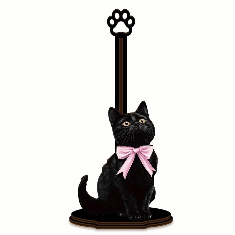 

Desktop Decoration Black Cat Tissue Holder Wooden Base Roll Paper Standing Rack Parties Style 1