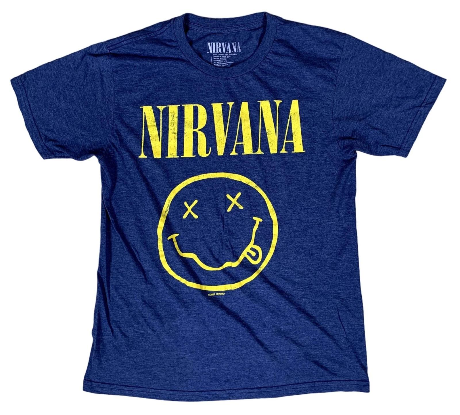 

Nirvana Smiley T-Shirt Mens Medium Blue Yellow Kurt Cobain Grunge Tee L