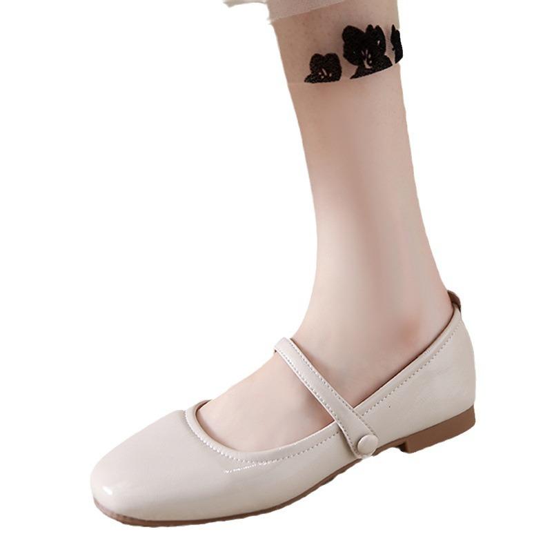 Spring and Autumn Mary Jane Small Leather Shoes Women's Summer New Wedding Burgundy Flats French Low Heel Single Shoes