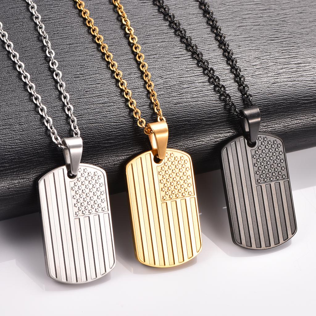 Hip Hop Stainless Steel American USA Flag Pendant Necklace for Women Men US Army Military Charms Chain Star Stripe Metal Jewelry
