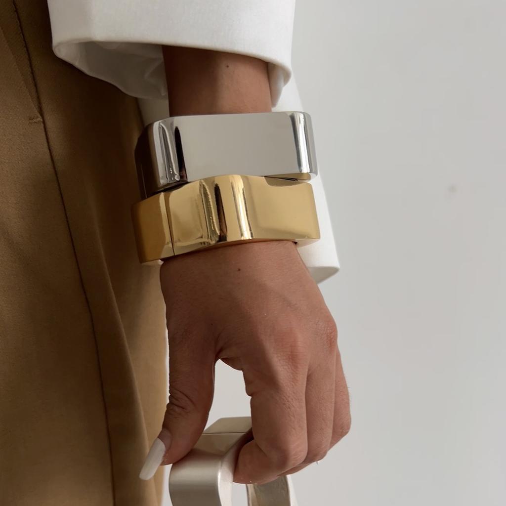 Ingemark Punk Vintage Geometrico Heavy Metal Bracciali a Molla per Donne Hip Hop Colore Oro Braccialetti a Bracciale Aperto Gioielli per Coppia Uomini