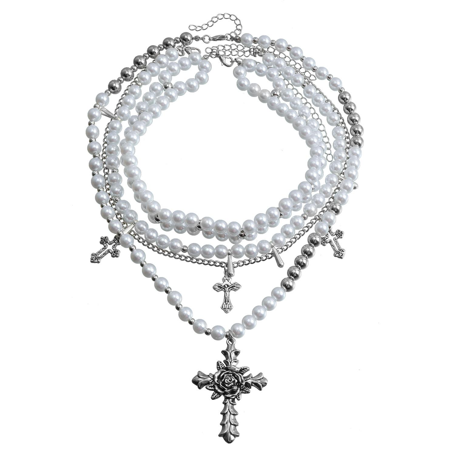 

Винтажный барочный темперамент чокер ключичная цепочка премиум крест жемчуг многослойное ношение многоярусное ожерелье женское