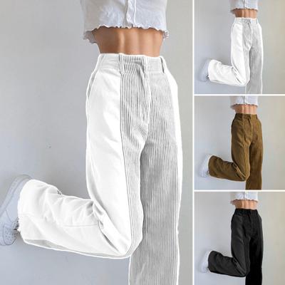 Women Pants High Waist Zipper Fly Casual Loose Leg Trousers Patchwork Color Sporty Trousers Daily Wear