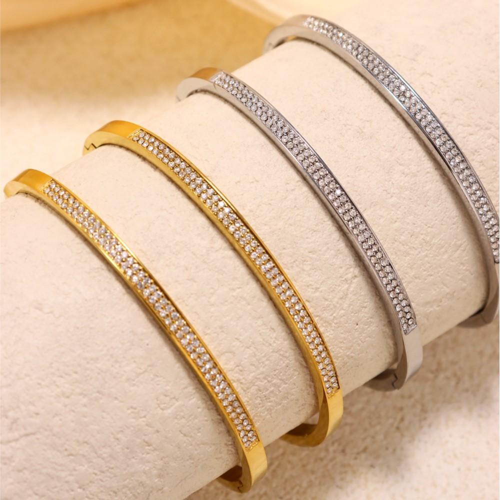 Minimalist Luxury Bracelet Bangles In Stainless Steel 18k Gold Plated With Shiny Zircon Non Tarnish Bracelets Bangle For Women