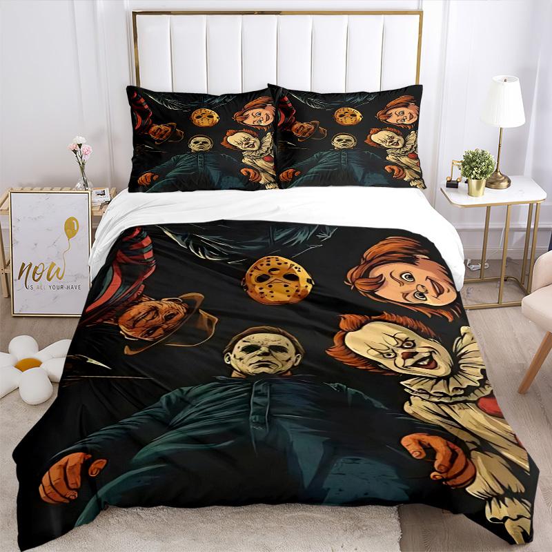 3pcs Horror Characters Duvet Cover Set, 1 Duvet Cover + 2 Pillowcases (No Insert), High-Definition Print, Home & Dorm Set Yy251208044