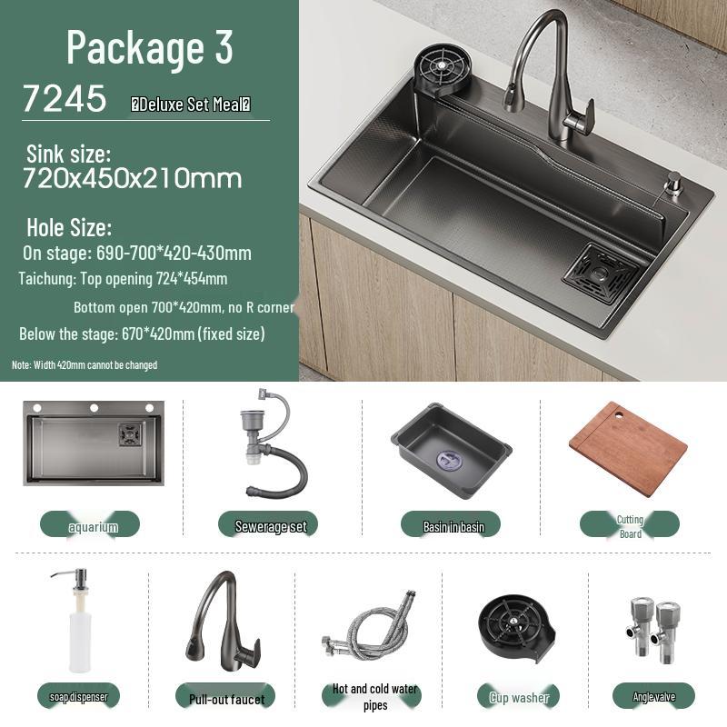 Handmade Gunmetal Gray SUS304 Stainless Steel Large Single Bowl Kitchen Sink