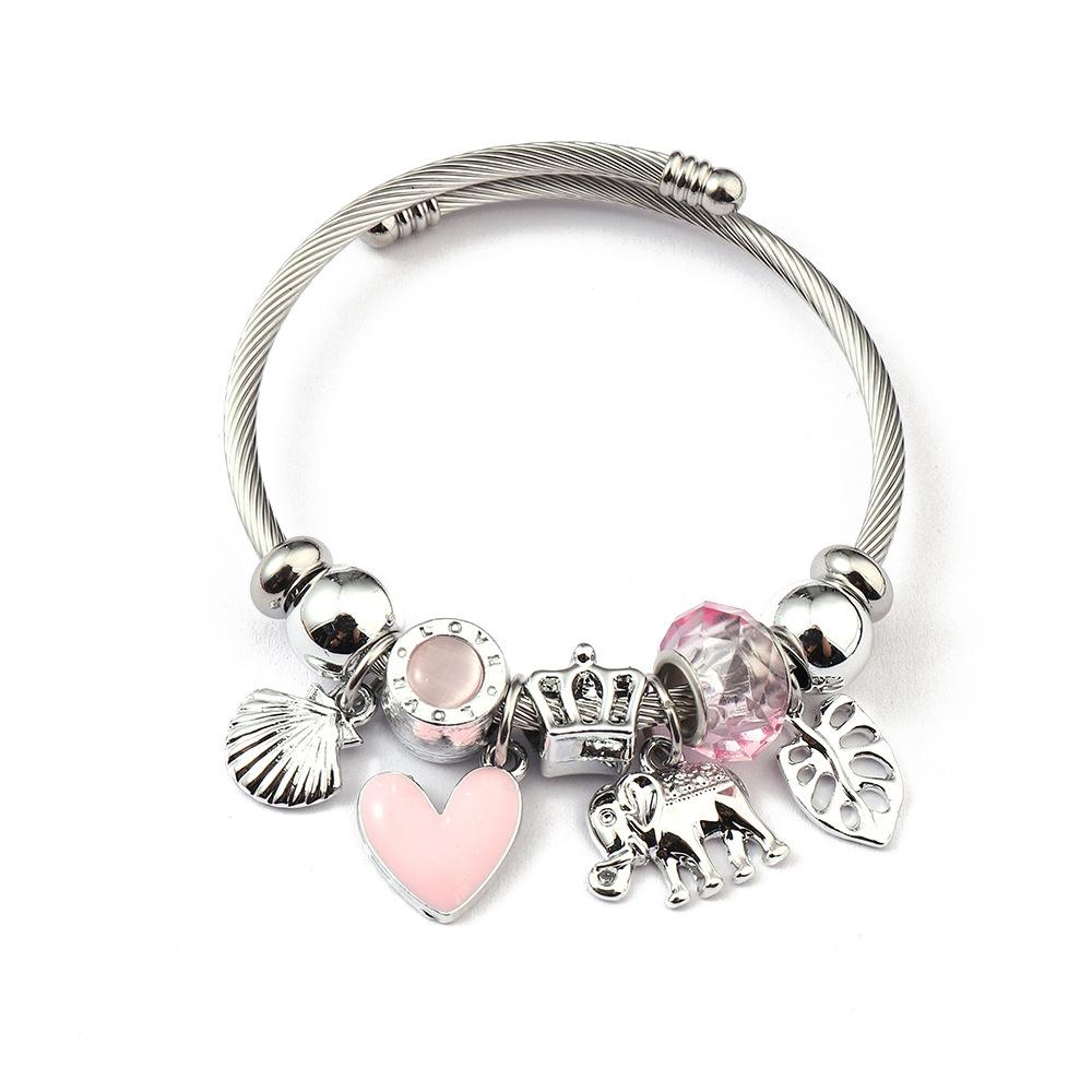 Simple Fashion Stainless Steel Bracelet With Crystal Bead Pendant Unisex Jewelry