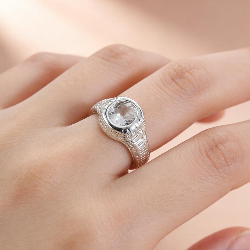 

PANJBJ 925 Sterling Copper Lotus Ring For Women Retro TextureZircon Irregular Creativity Adjustable Zircon Party Gift Dropship