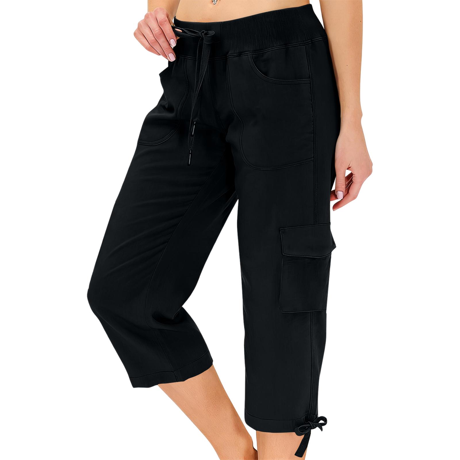 Women s Lightweight Hiking Pants with Elastic High Waist and Pockets, Loose Fit XS