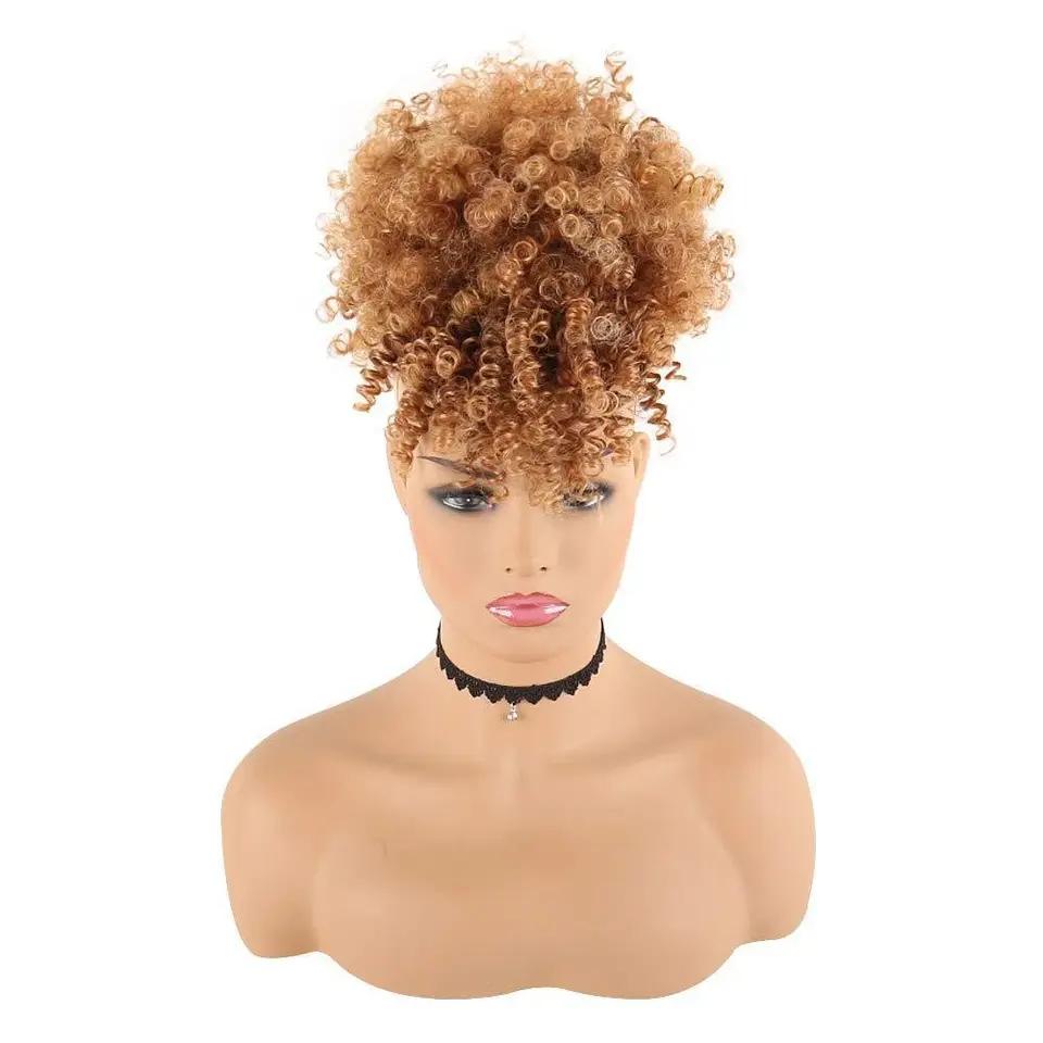New Arrival Synthetic Ponytail with Bangs Afro Kinky Curly Mohawk Ponytail Bun Clip in Hair Extension for Black Women