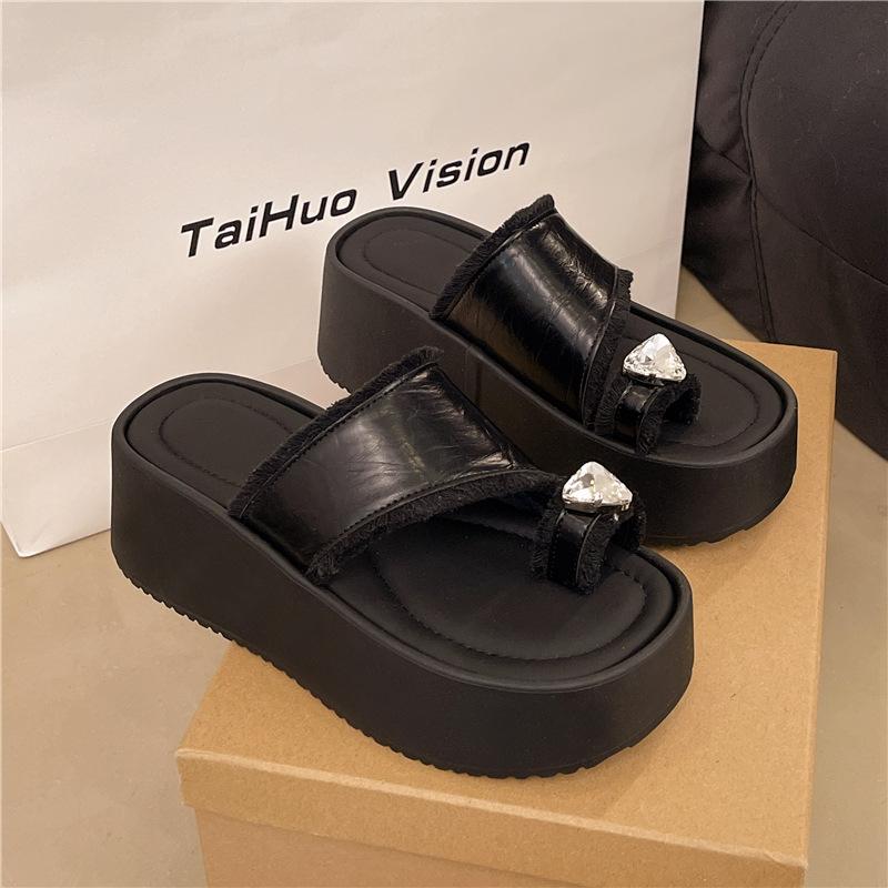 

Cool slippers new thick-soled one-word slippers women s outer wear fashionable and versatile height-increasing casual bag head half slippers 40 чорний
