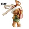 Seasonal Branch Decorations Christmas Resin Animal Ornament, Vintage Hanging Decor with Ribbon, Cute Bow Souvenirs Dog Santa Bear Patterns Xmas