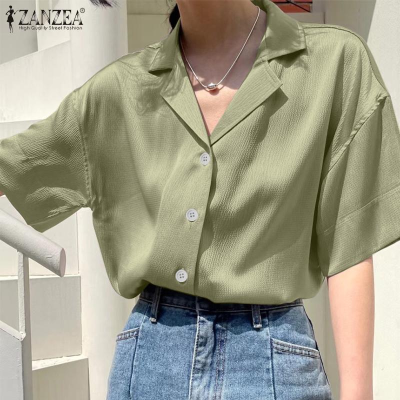 

ZANZEA Лето Повседневный отвернутый воротник с коротким рукавом Женская блузка