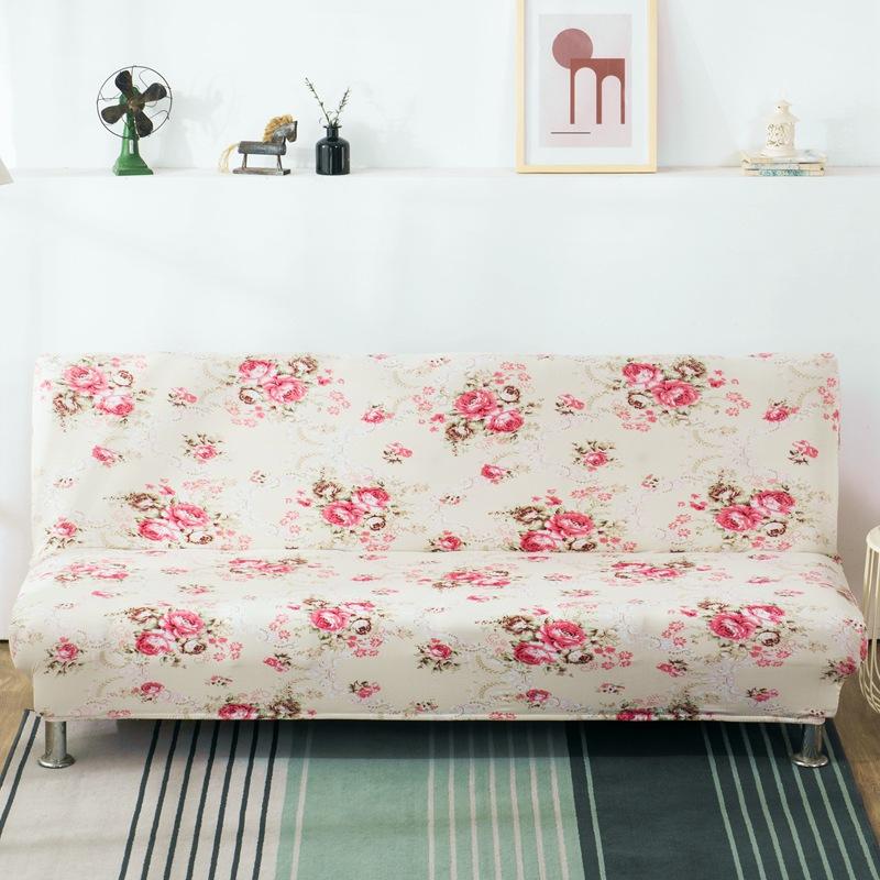 Flower Futon Cover Stretch Armless Futon Sofa Cover Soft Futon Slipcover with Elastic Bottom Sofa Bed Furniture Protector Covers for Washable Futon