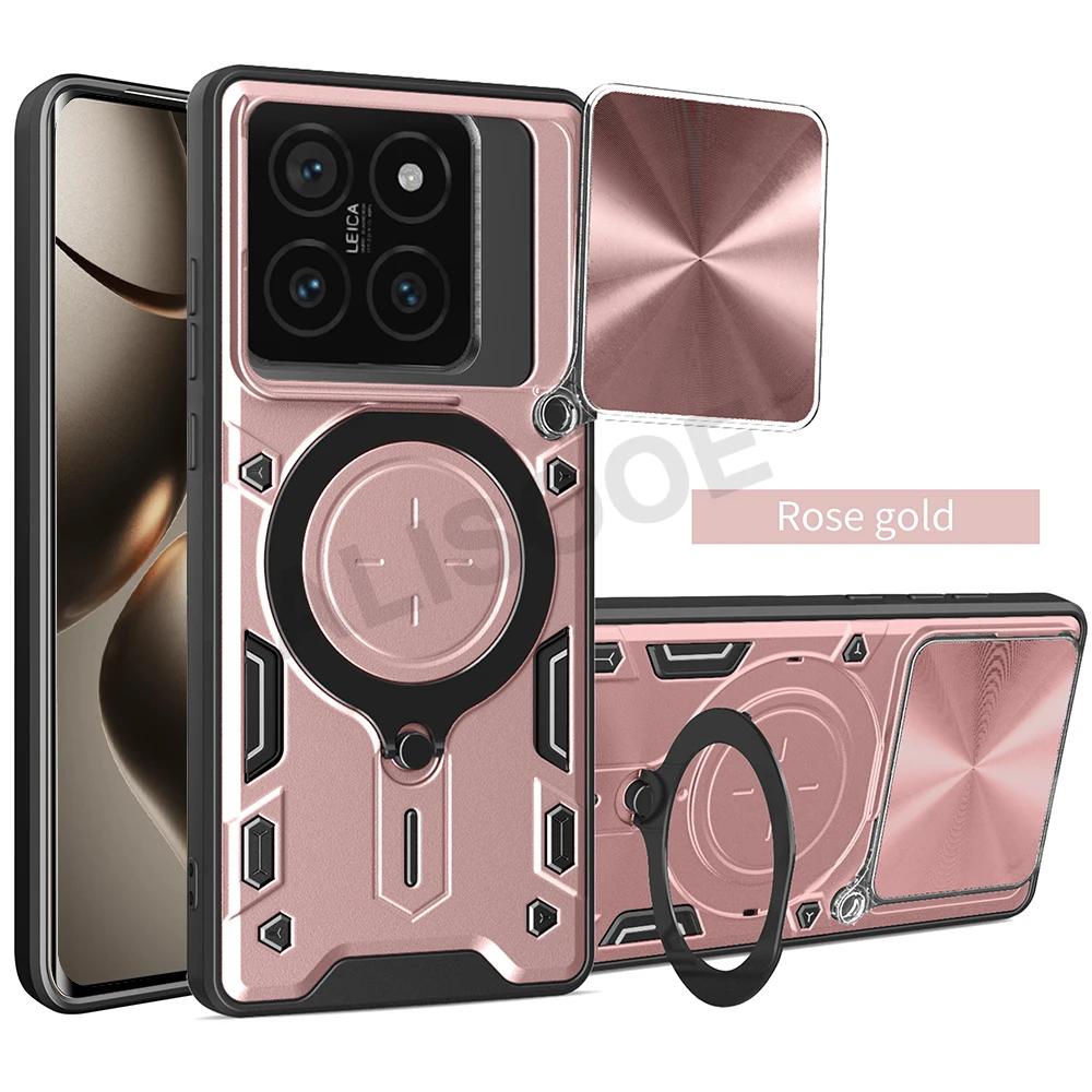 Slide Camera Funda for Xiaomi 14T Pro Case Armor Slide Lens Magnetic Ring Stand Phone Cover for Xiaomi Mi 14T Capa