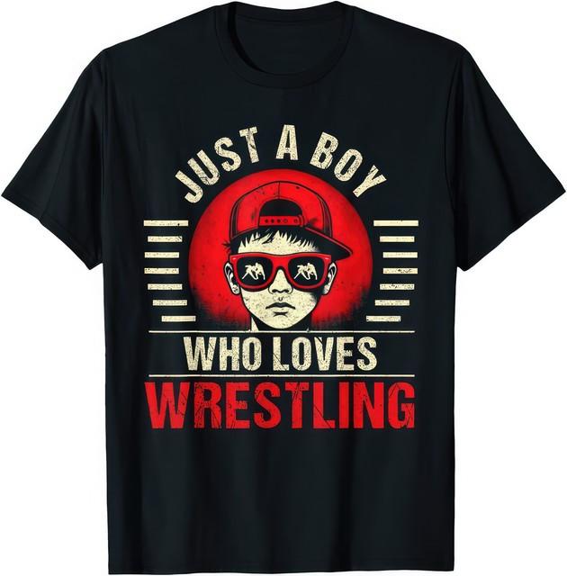 Just A Boy Who Loves Wrestling T Shirt Funny Wrestler Fan Gift Graphic S разноцветный