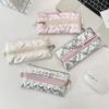 High Capacity Pen Bag Bowknot Print Pencil Case Metallic Color PU Pen Pouches Portable Pen Organizers Travel Makeup Bag