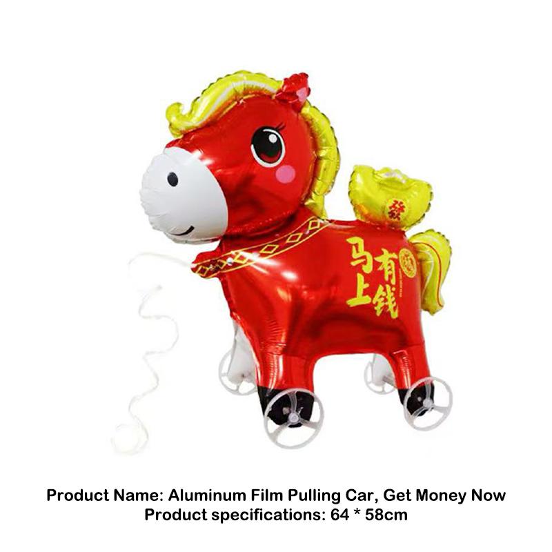 2026 Cartoon Animal Theme 3D Standing Cute Horse Aluminum Film Balloon With Wheels Children Birthday Party Photo Prop Decoration