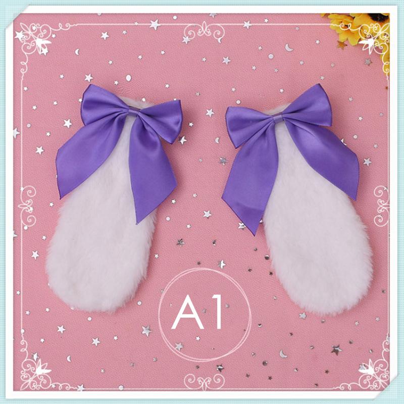 1Pair Bunny Ears Hair Clips Ribbon Bow Hair Clip Costume Headwear Cosplay