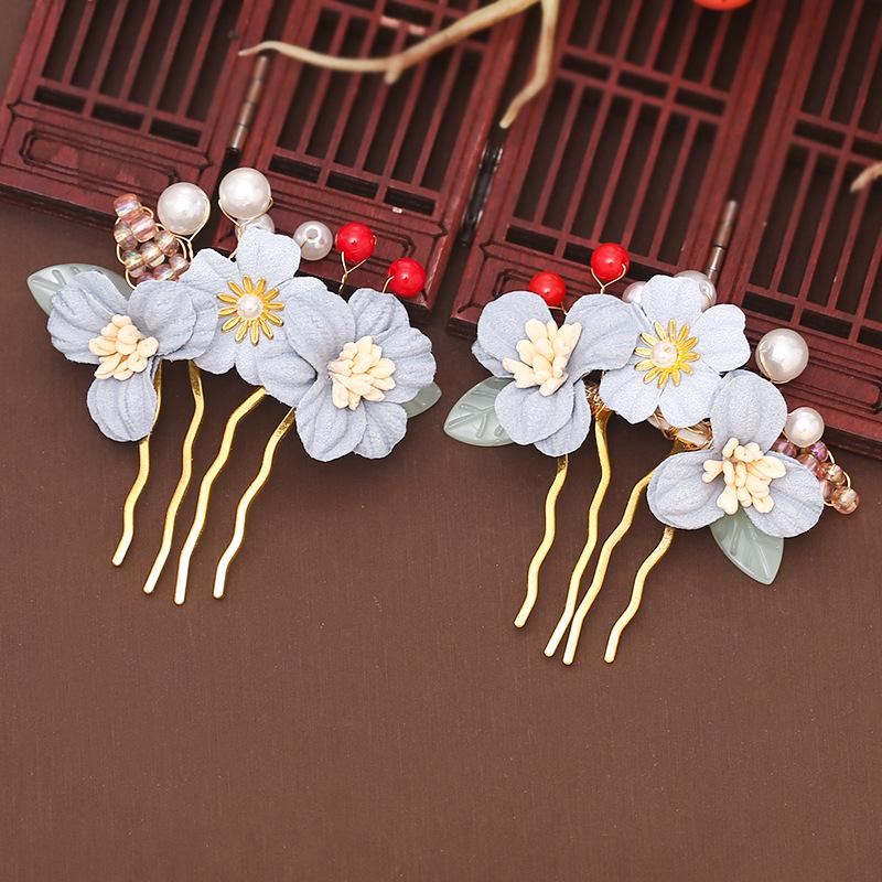 Women's Hanfu Hair Accessories: Pearl Flower Hairpins & Combs in Ancient Style
