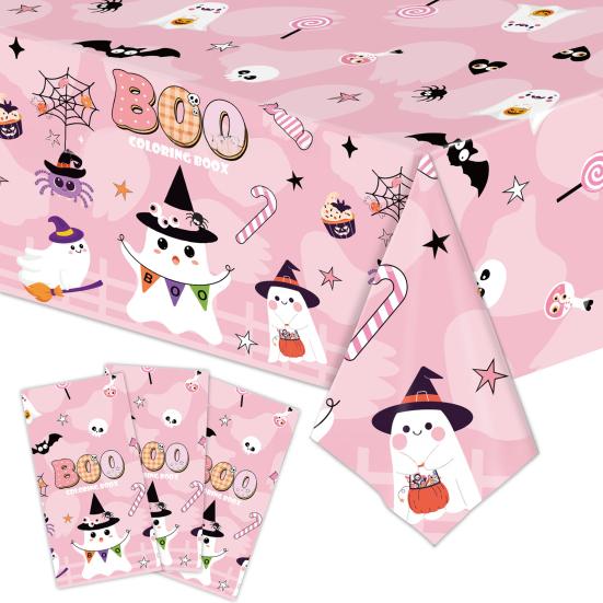 Halloween Tablecloth Spooky Ghost Printed Plastic Tablecloth Waterproof Indoor Outdoor Backdrop Banner Haunted House Decoration Creepy Party Favors